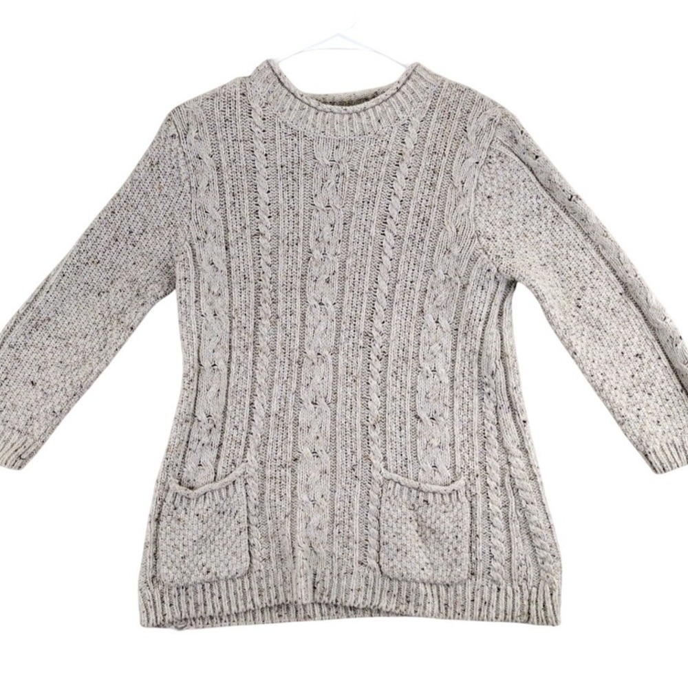 Papaya Knitwear Twist Texture Cable Knit Sweater Size 12 Cream Speckled Pockets